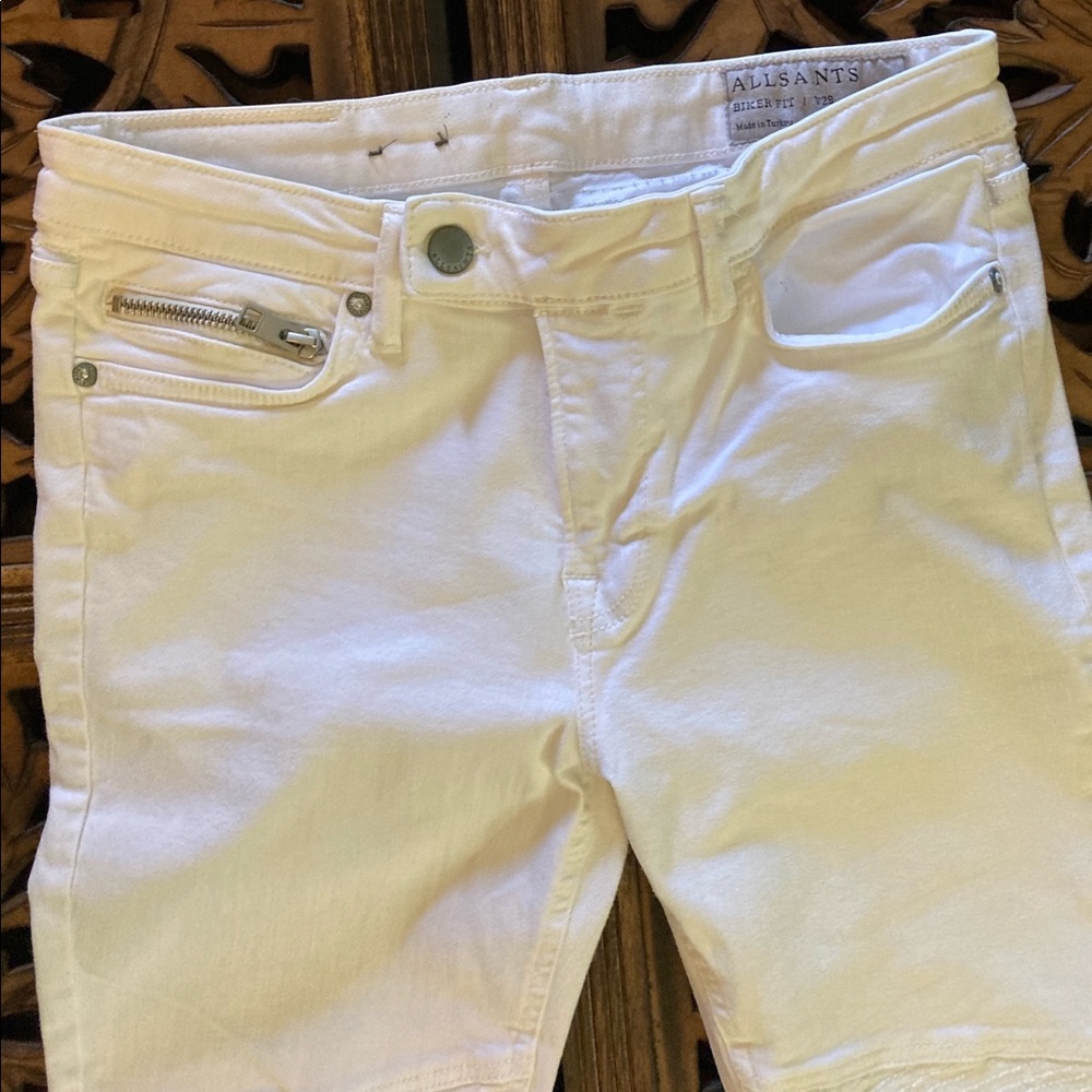All Saints Moto white jeans